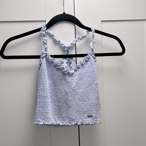 Hollister baby blue, smocked, tank top.